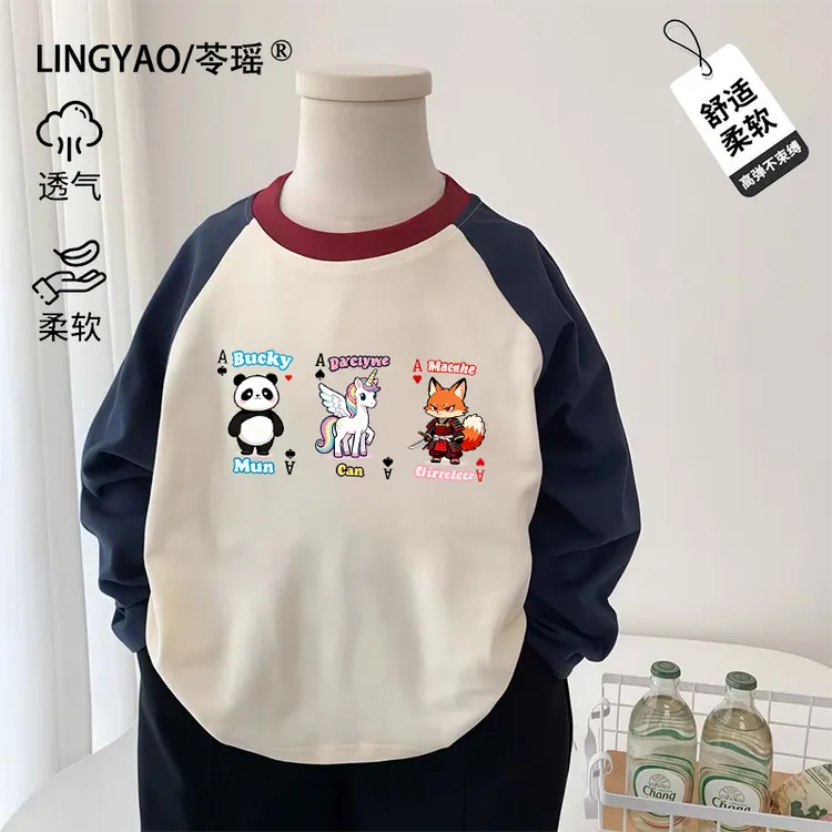 2025春秋季儿童长袖T恤纯棉打底衫男女童宝宝原创卡通图案上衣潮