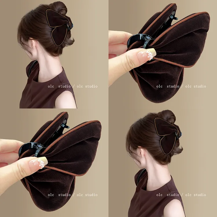 丝绒质感~三角头发抓夹女高级感2025新气质后脑勺盘发鲨鱼夹发饰 