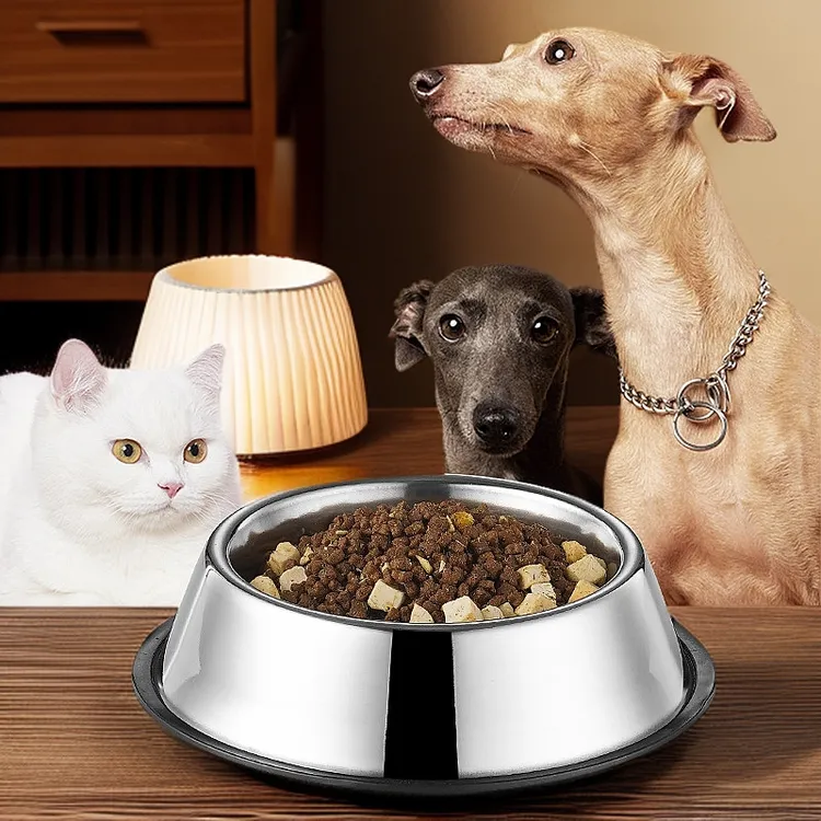 不锈钢猫食盘底宠物碗创意防锈狗食具爆款宠物用品猫盆狗碗狗盆