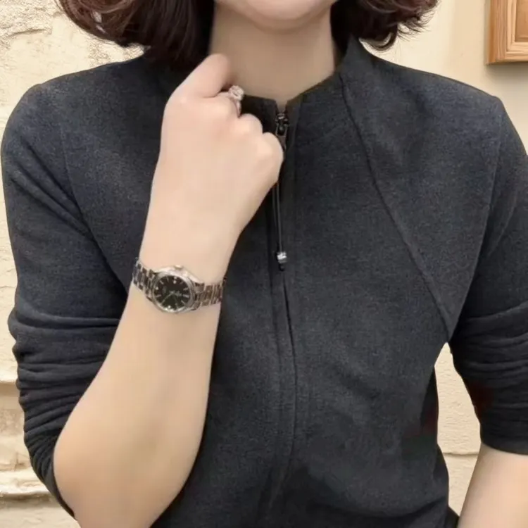 2025秋冬新品时尚洋气百搭气质双拉链开衫长袖减龄显瘦气质女上衣