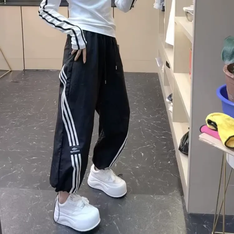 时尚潮流条杠休闲裤女2025秋冬百搭工装裤韩版宽松束脚裤子