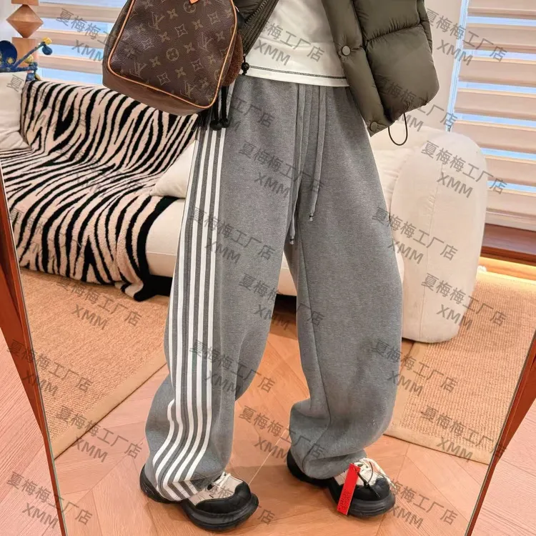 XMM.【白边加绒卫裤】时尚百搭冬保暖条纹宽松休闲直筒抽绳MM668792