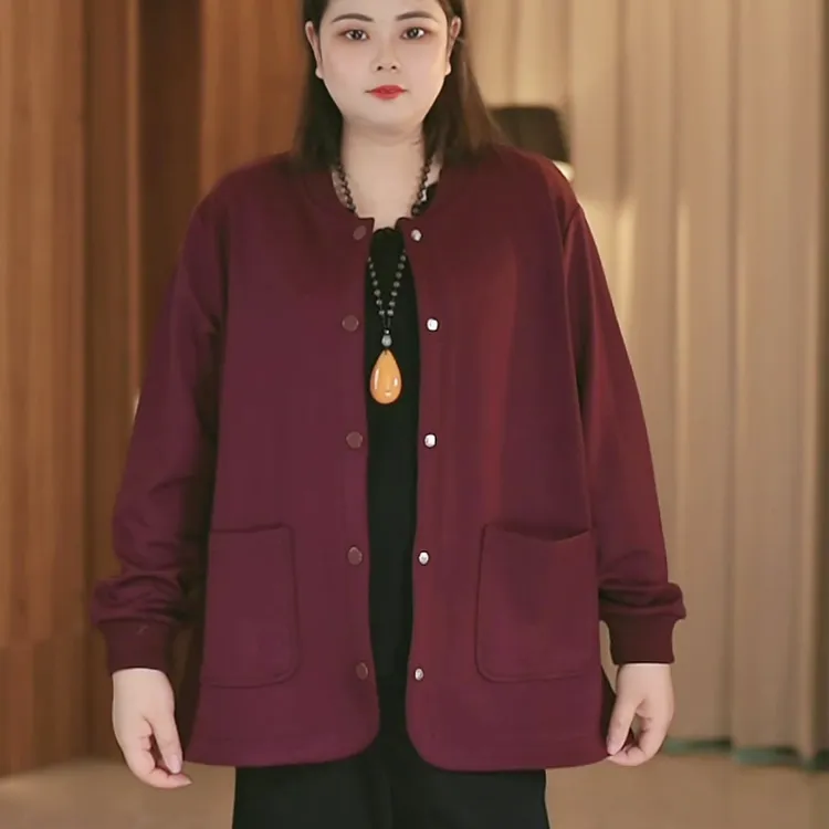 秋季大码女装宽松圆领气质时尚通勤黑色空气层上衣开衫外套棒球服