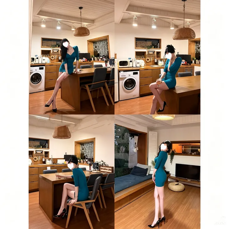 【琉璃佳人】纯欲辣妹桃心领七分袖连衣裙夏季性感收腰显瘦包臀短裙