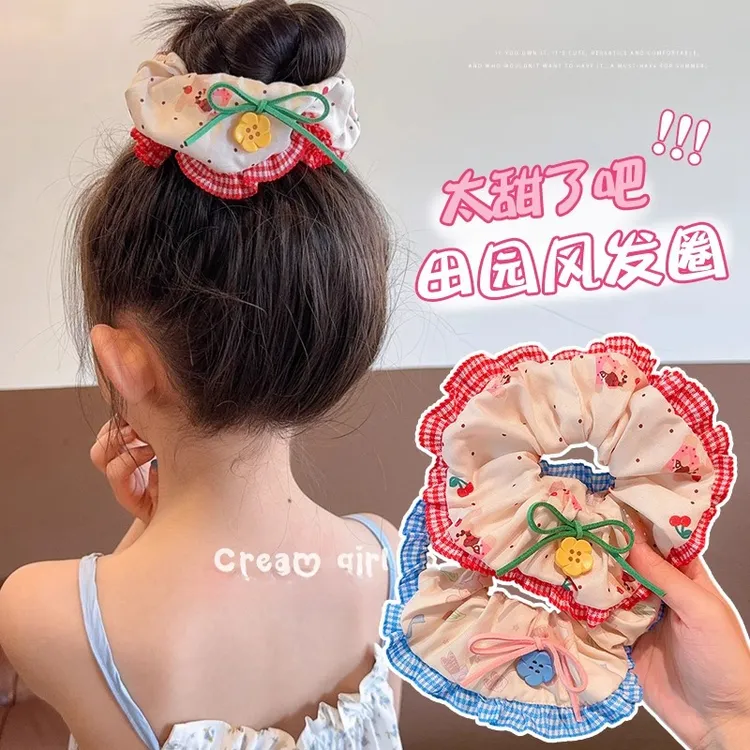 女童甜美蕾丝花边发圈扎头发儿童大号大肠圈高弹力宝宝丸子头头绳