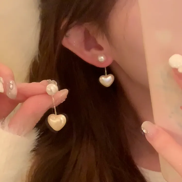 铜合金仿珍珠耳饰 秋冬气质可两戴爱心流苏珠珠耳环女耳钉耳饰