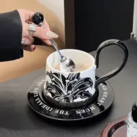 满氛黑色咖啡杯高档陶瓷杯碟套装高级感轻奢马克杯设计感小众杯子