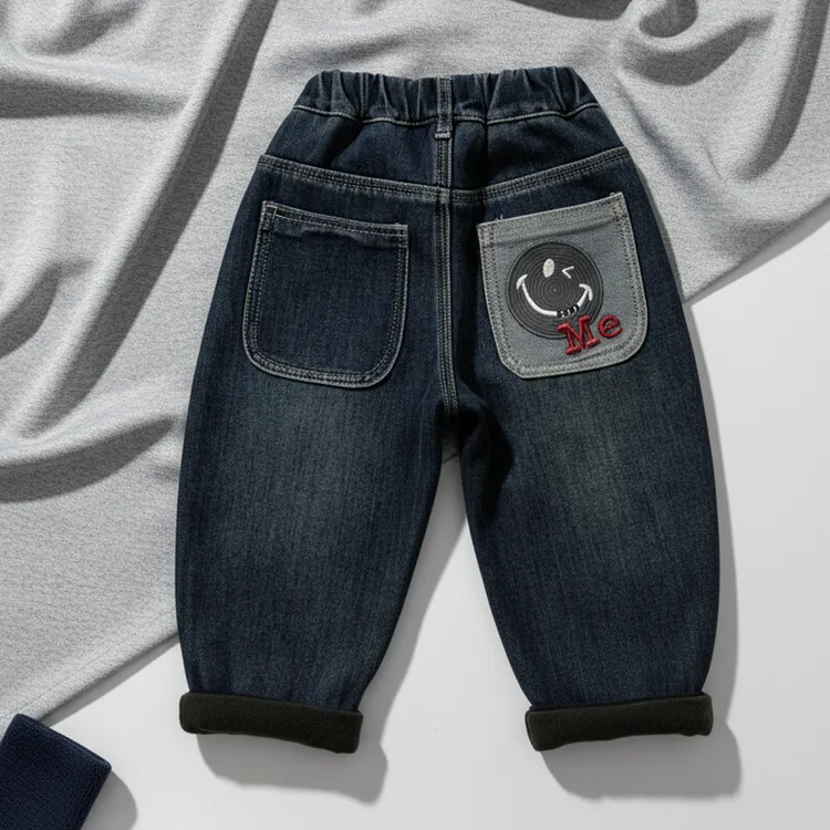 男童冬季休闲一体长裤加绒牛仔裤 儿童韩版冬装中小童炸街宝宝