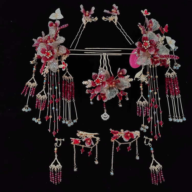 合金婚庆饰品 新款红色重工新娘中式饰品350