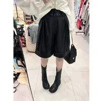 晶咕【酷飒调调！】裤脚翻边后半截松紧高腰A字阔腿短裤