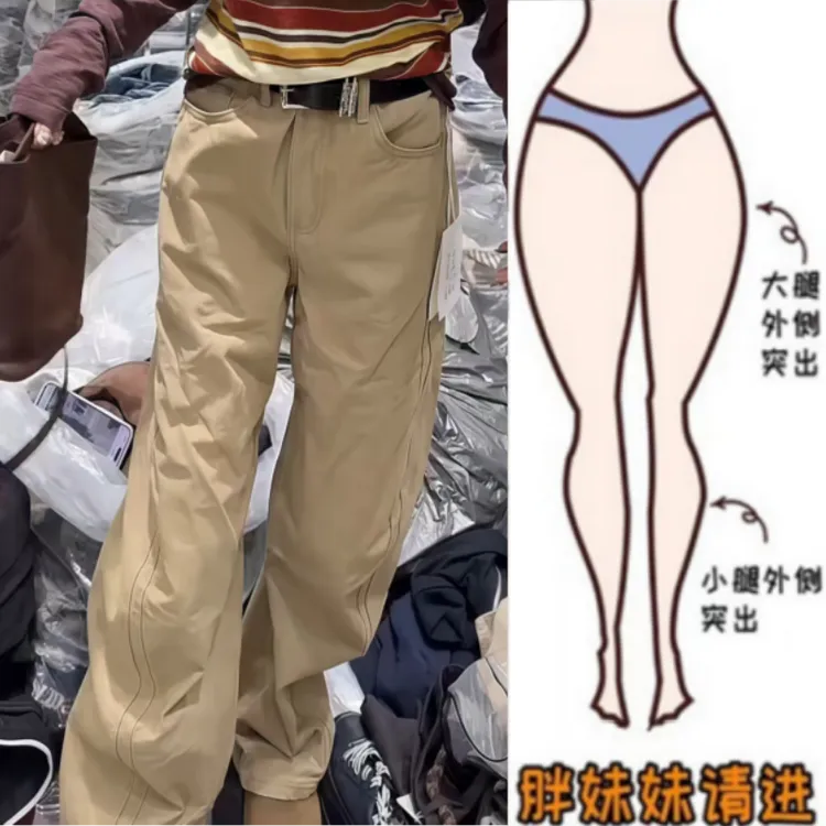 格洛森女秋季新款时尚设计感百搭松弛高腰显瘦潮流阔腿牛仔工装裤