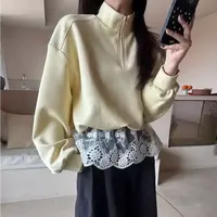 Q3493【特价-占单者限购】半拉链卫衣拼接蕾丝下摆时尚感DX25S29