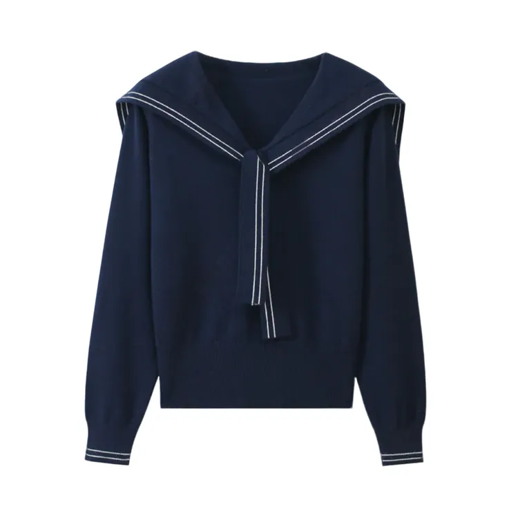 学院风海军领披肩毛衣女秋冬韩系氛围感穿搭慵懒风短款针织衫上衣