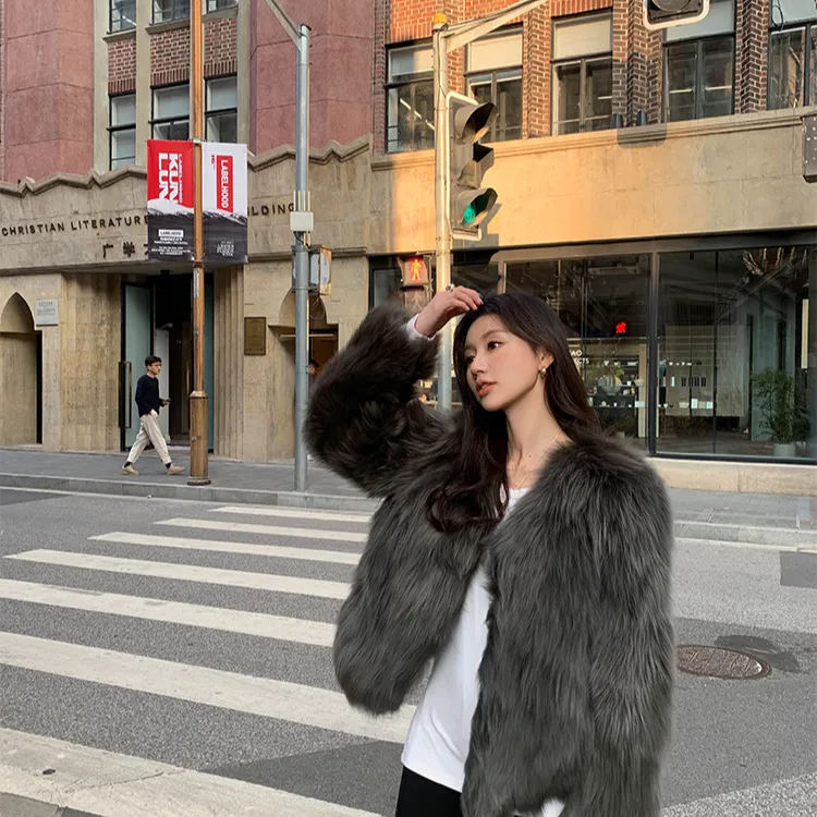 缪斯女神 仿狐狸毛皮草外套女冬季年轻上衣托斯卡纳加绒