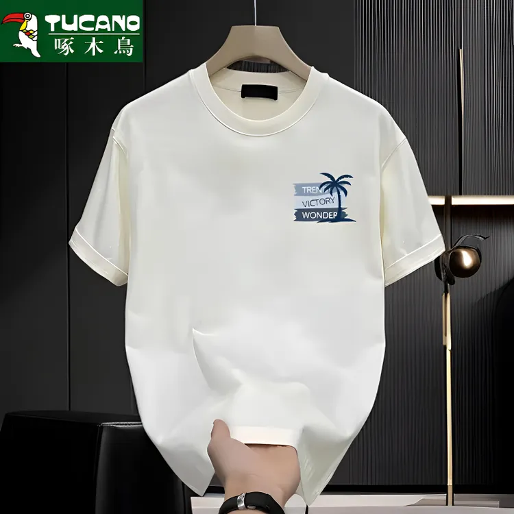 TUCANO/啄木鳥纯棉圆领短袖T恤夏季韩版潮流ins短袖薄款夏装白色