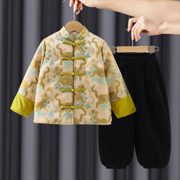 拜年服男童汉服儿童新中式儒雅唐装套装宝宝中国风加绒加厚两件套