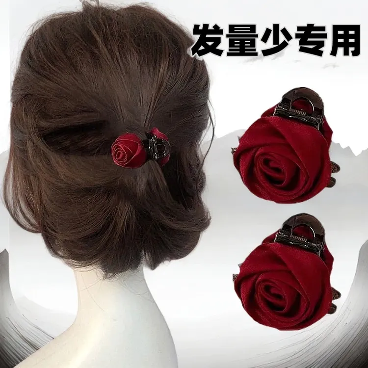 网红气质红玫瑰短发过渡期小抓夹女发量少半扎发头饰发夹花朵发饰