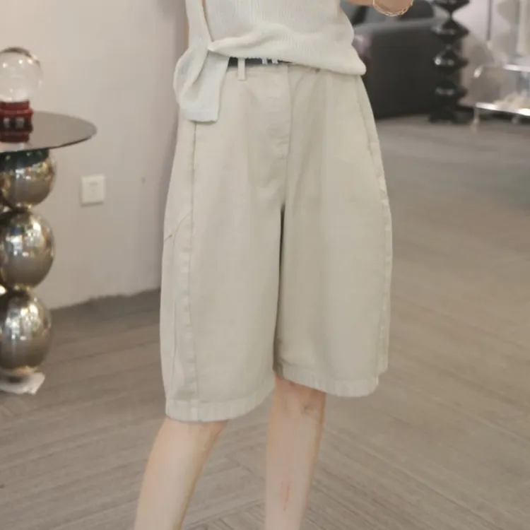 2025夏季高腰直筒牛仔短裤女款五分裤宽松阔腿LK2504295