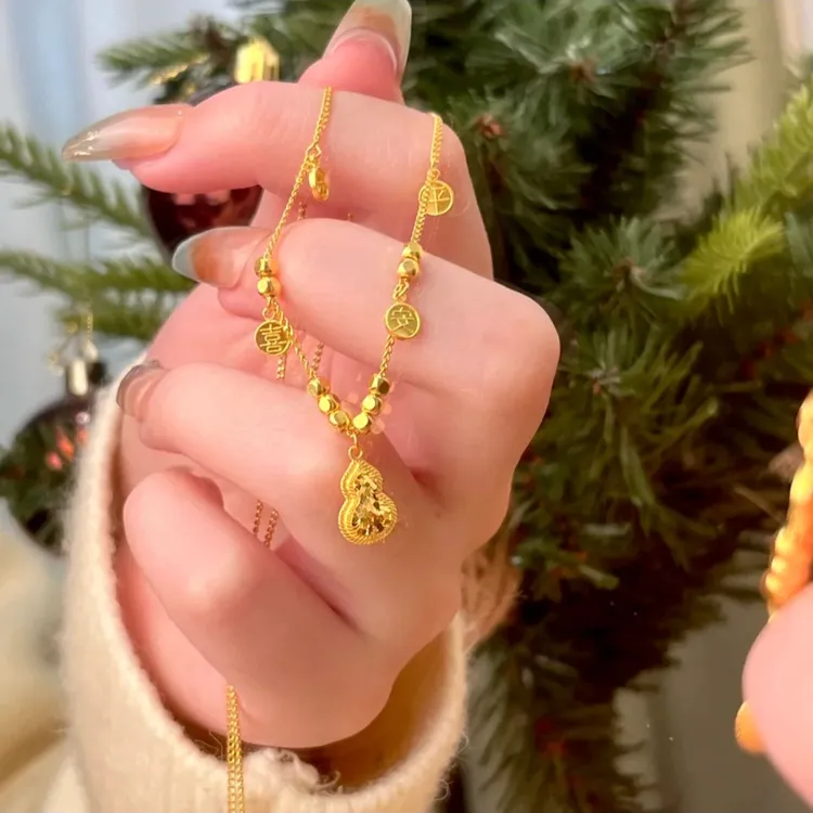 铜合金项链 新中式古法碎冰冰葫芦项链女款精美百搭平安喜乐吊坠