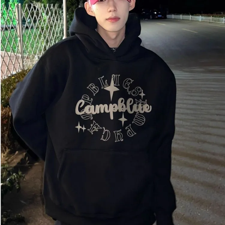 美式高街潮流印花连帽卫衣男女款秋冬季加绒加厚重磅宽松休闲上衣