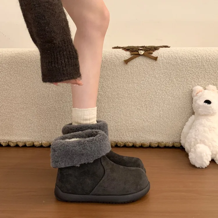 厚底加绒保暖加厚勃肯鞋中筒雪地靴女2025新款冬季东北大棉鞋短靴