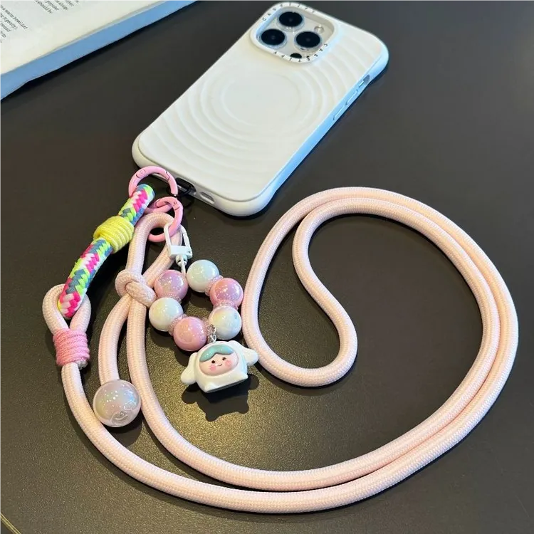 撞色拼接手机壳挂绳斜挎可调节肩背创意卡通吊坠户外旅游手机绳女