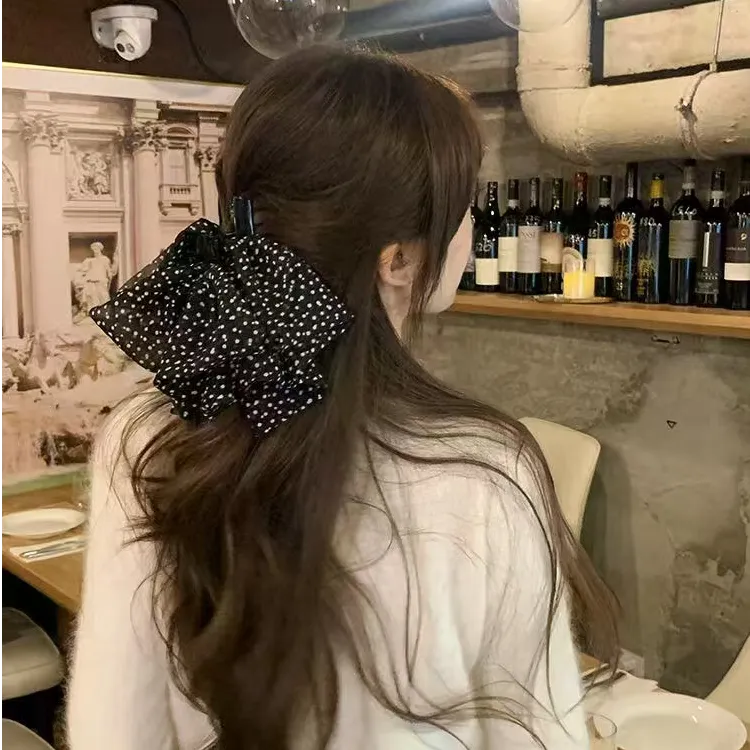 法式复古波点蝴蝶结抓夹小号鲨鱼夹半扎发夹气质百搭发饰韩系头饰
