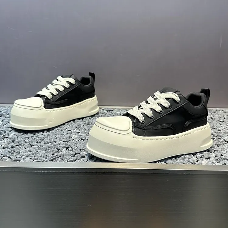 大头鞋男秋季新款厚底增高低帮系带贝壳头休闲鞋时尚百搭舒适板鞋