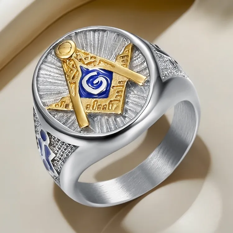 钛钢戒指 AG共济会戒指男潮食指指环嘻哈街头霸气欧美戒子复古INS