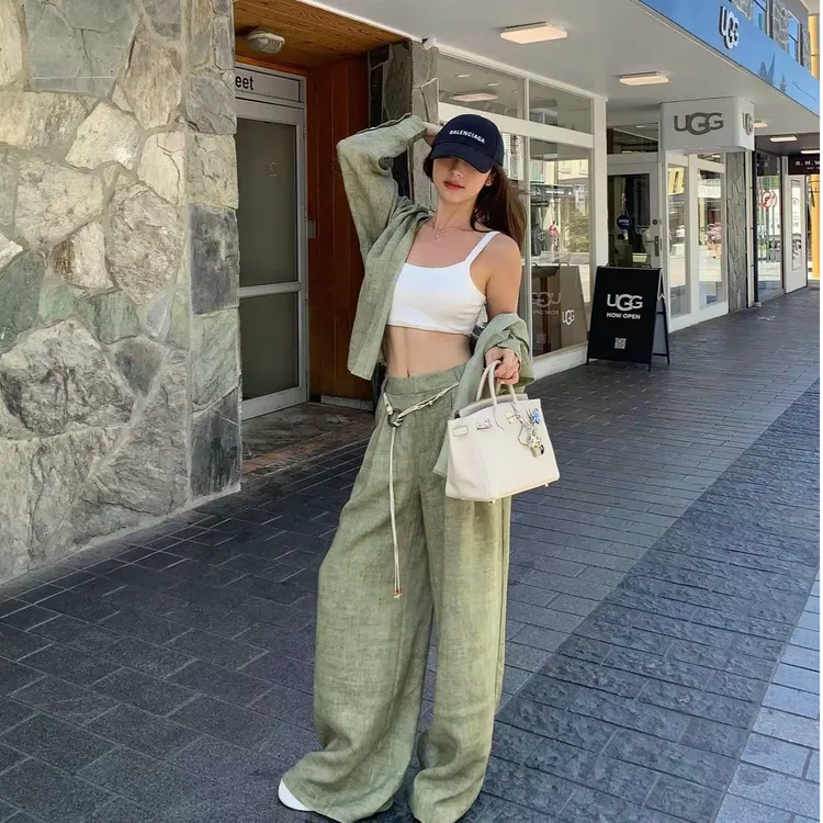 韩系休闲衬衫套装女春季2025新款小众宽松时尚高腰阔腿裤两件套潮
