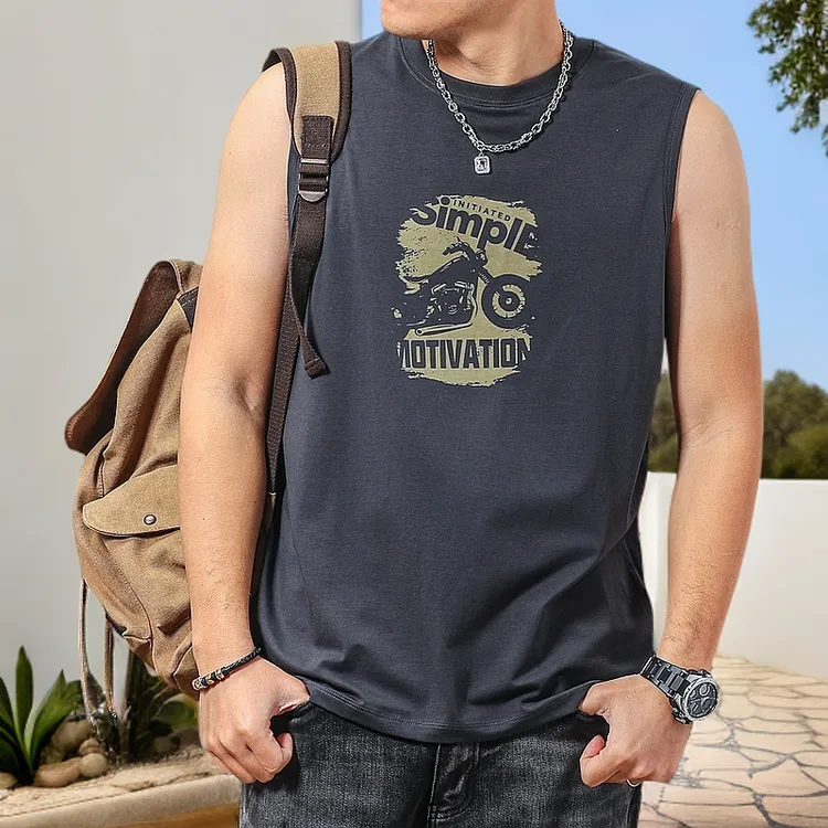 季言冰感背心男款潮流痞帅夏季宽松机车印花运动跑步坎肩t恤
