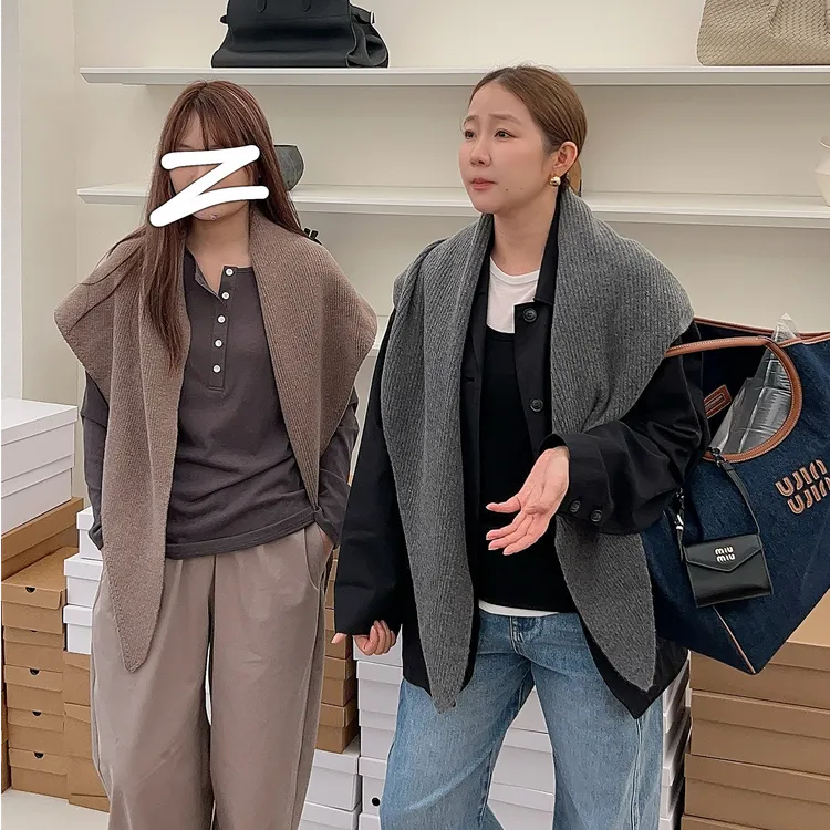 widelia陈姬儿秋季韩系慵懒风纯色大三角针织披肩含羊毛围巾11025