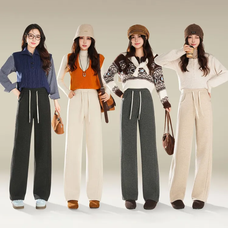 【醋酸山羊绒】小个子冬季加绒加厚袋中袋百搭显瘦全包边窄版直筒裤