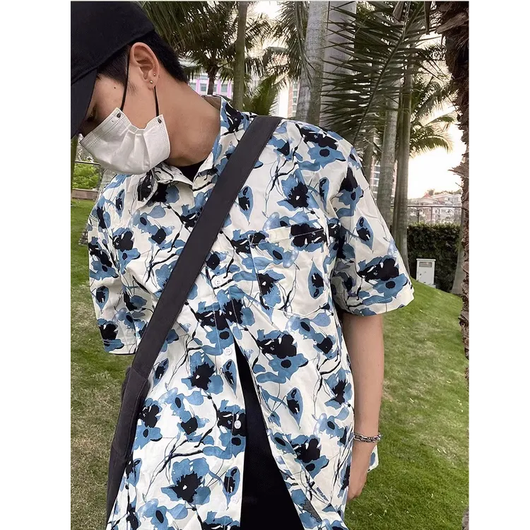 复古短袖夏季青年纯色外套衬衣休闲男女日系沙滩痞帅衬衫帅气潮流