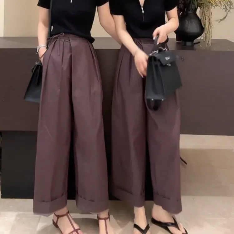 2025春季百搭小众洋气压褶休闲裤显瘦气质高腰休闲裤LK2502569