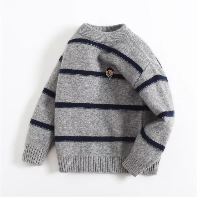 男童加厚刺绣毛衣秋冬中大童圆领保暖半高领针织打底衫儿童上衣
