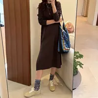 宝丫轻奢  T女式时髦气质直筒长袖连帽针织连衣裙K3860