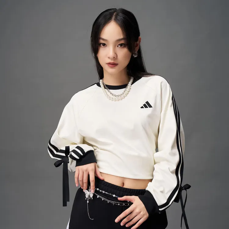 adidas/阿迪达斯新款三条纹舞动系列纯棉运动休闲长袖T恤KG3859
