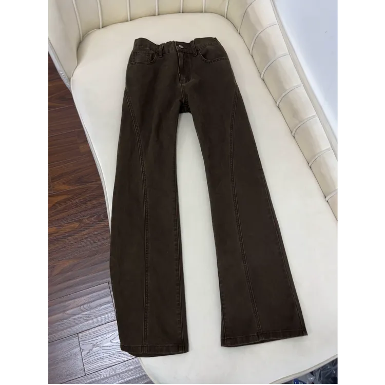 美式复古水洗纯棉牛仔裤男款加绒秋冬季加绒直筒微喇斜切工装裤子