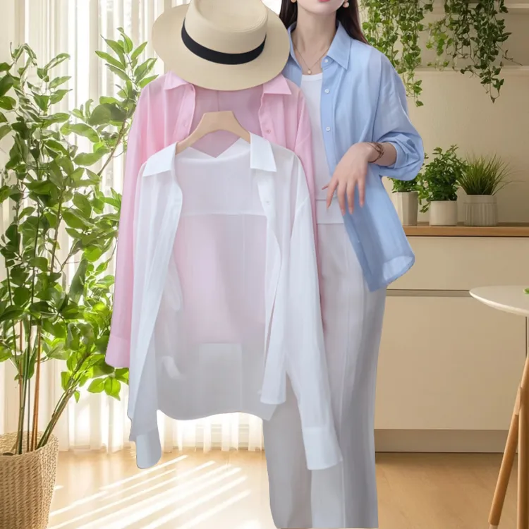 莱赛尔天丝宽松显瘦防晒衬衫2025夏季时尚慵懒风通勤风刺绣衬衣