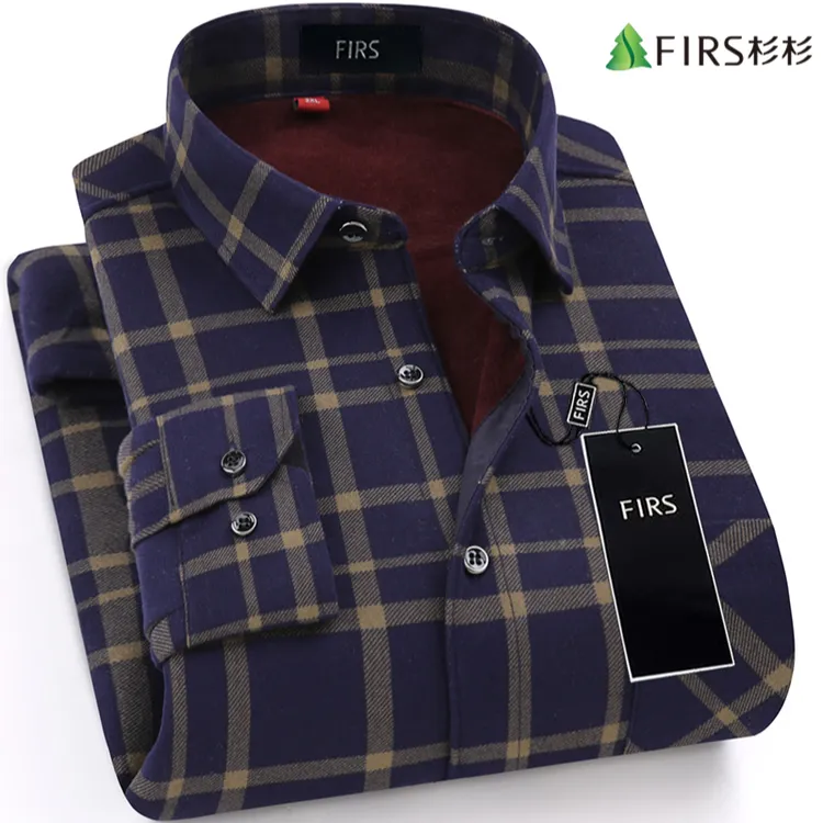 杉杉冬季加绒保暖长袖格子衬衫轻奢百搭高档商务男士双面绒衬衣