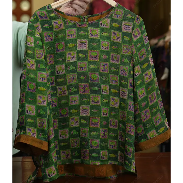 素沉《非遗美学》1950夏季新款印花时尚百搭上衣