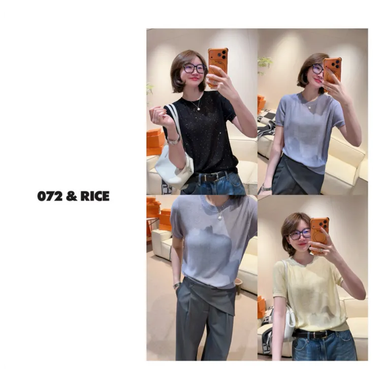 072 & RICE【星语心愿】亚麻 夏季休闲圆领短袖针织衫 33LN38486