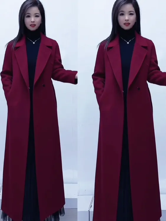 金秋格羊毛100加长125厘米左右双面羊毛大衣时尚轻奢修身显瘦