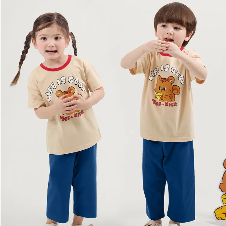 olomimi25ss夏季短袖八分裤纯棉套装夏装儿童薄款女童宝宝圆领