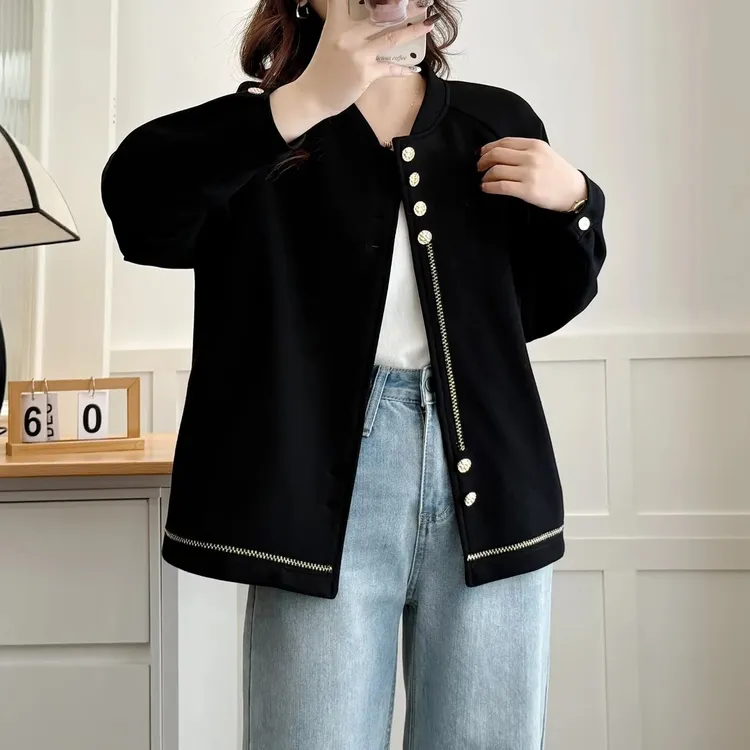 小香风棒球服外套女2025春秋季新款黑色宽松大码短款百搭休闲上衣