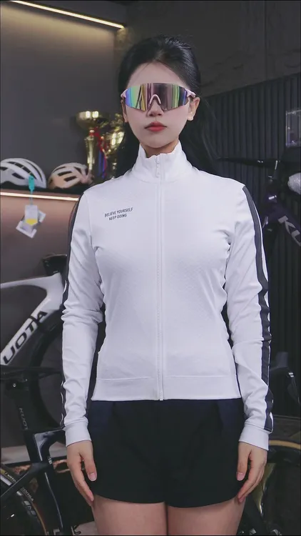 牧道者 男女款防风白色黑条拼接男士防风骑行服公路车男款长袖