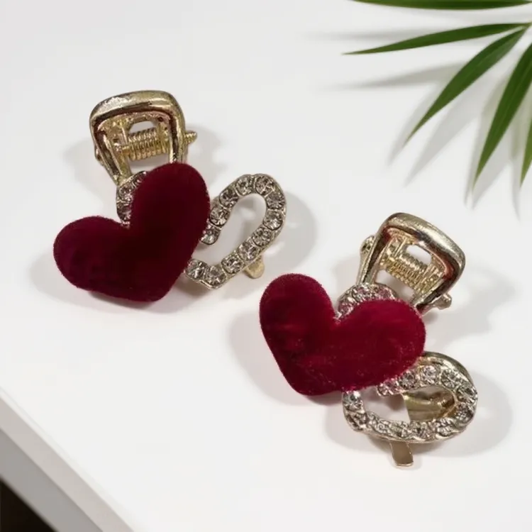 高级感红色丝绒蝴蝶结小抓夹女前额侧边刘海碎发夹气质网红