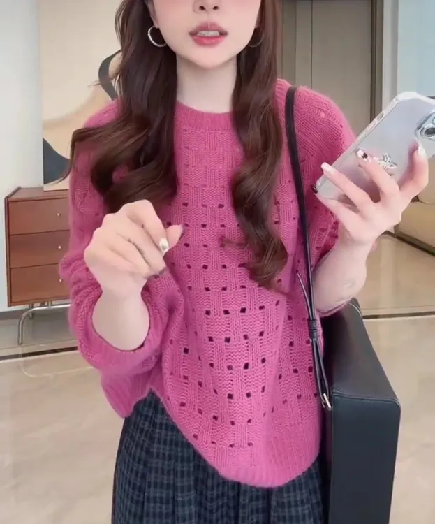 网红洋气炸街女装痞帅秋季新款氛围感时尚宽松镂空针织毛衣爆款