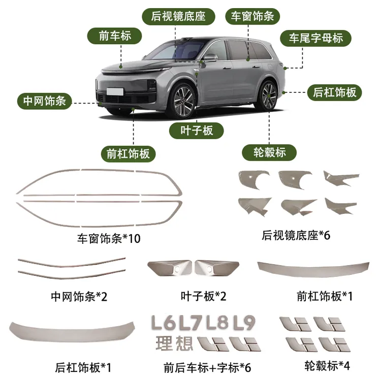 适用于理想L6L7L8L9暗金色哑金全车套件车窗饰条后视镜外观改装件